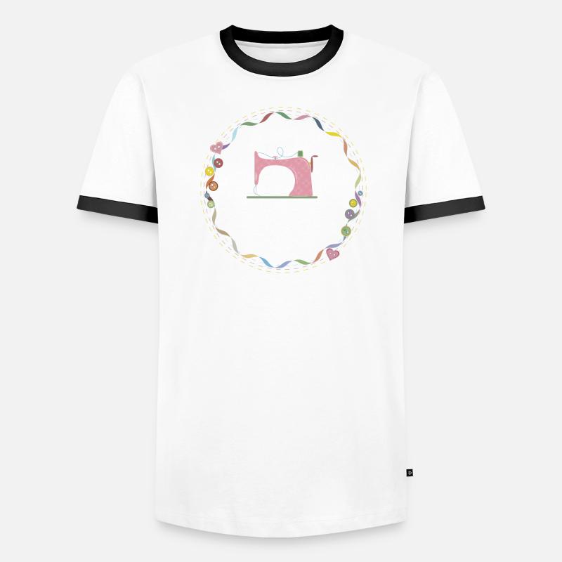 nostalgisch bunte Nähmaschine mit Knöpfe - Männer Kontrast-T-Shirt - Weiß/Schwarz