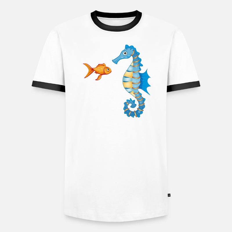 niedlicher Comic Goldfisch und Seepferdchen - Männer Kontrast-T-Shirt - Weiß/Schwarz