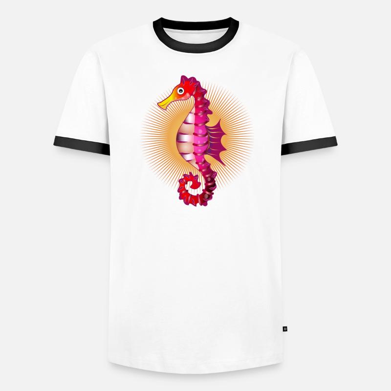 niedliches strahlendes Seepferdchen im Comic Stil - Männer Kontrast-T-Shirt - Weiß/Schwarz