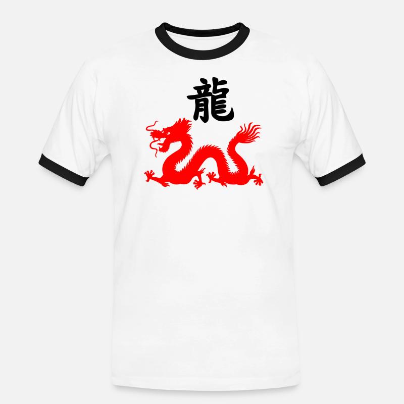 Chinese script with red dragon image - Men's Ringer Shirt - white/black