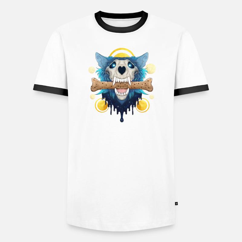 Hellhound Skull Gold - Dämonischer Wolf & Keksknochen - Männer Kontrast-T-Shirt - Weiß/Schwarz