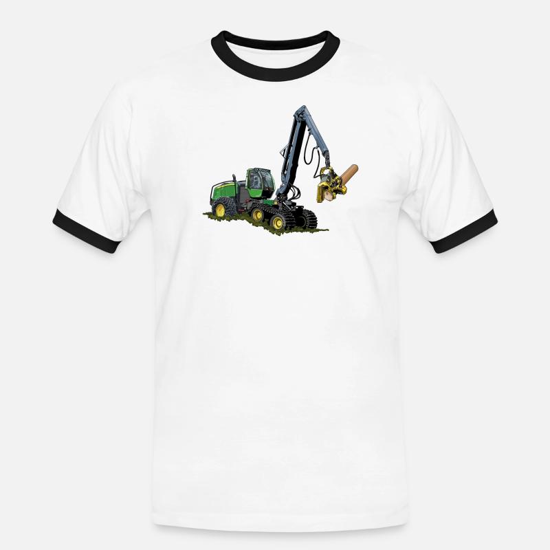 Harvester, Holzerntemaschine - Männer Kontrast-T-Shirt - Weiß/Schwarz