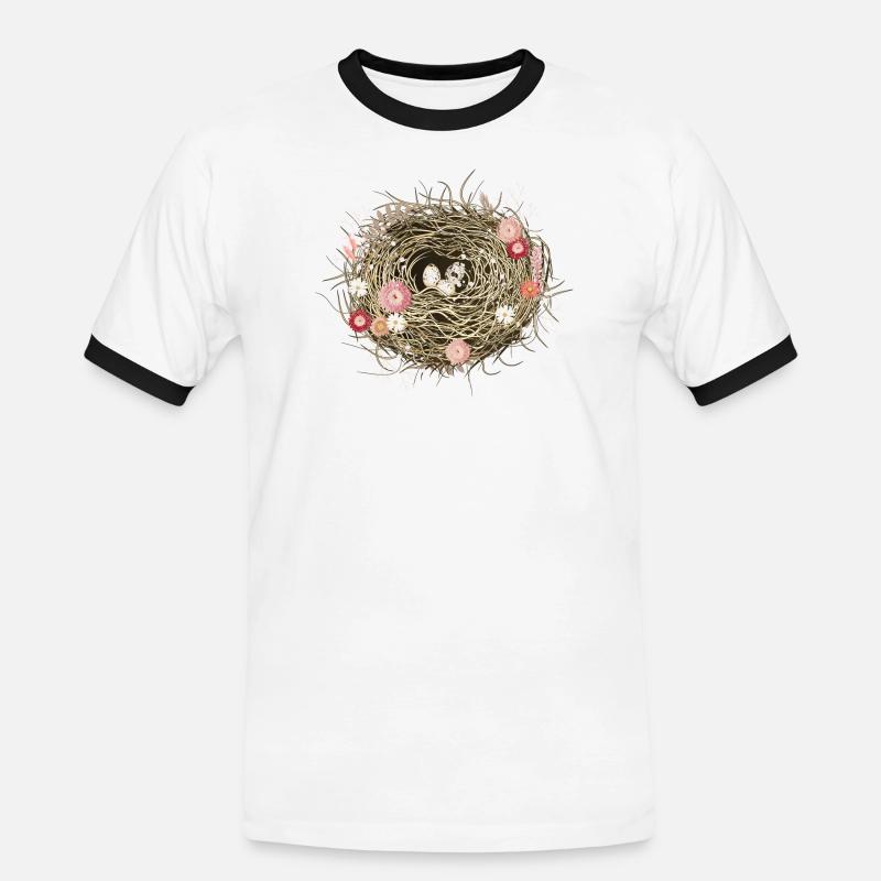 Vogelnest oder Osternest mit Trockenblumen - Männer Kontrast-T-Shirt - Weiß/Schwarz