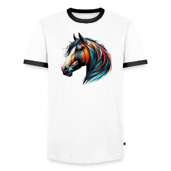 Horse - Men's Ringer Shirt - white/black - Front - AI Model Female 172 light (172cm) & AI Model Male 178 dark (178cm)