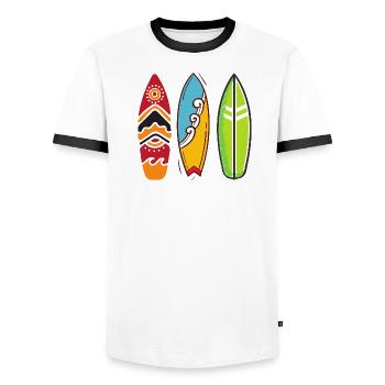 Surfboards - Men's Ringer Shirt - white/black - Front - AI Model Female 172 light (172cm) & AI Model Male 178 dark (178cm)