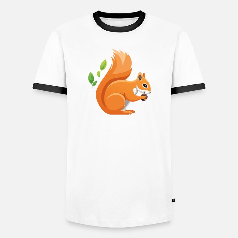 Verspielter Eichhörnchen-Print mit Blättern - Männer Kontrast-T-Shirt - Weiß/Schwarz