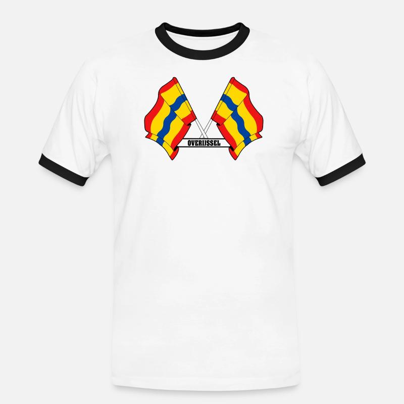 Two flags text OVERIJSSEL - Men's Ringer Shirt - white/black