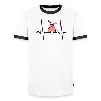 Lapin ludique avec des cœurs - T-shirt contrasté Homme - blanc/noir - Devant - AI Model Female 172 light (172cm) & AI Model Male 178 dark (178cm)