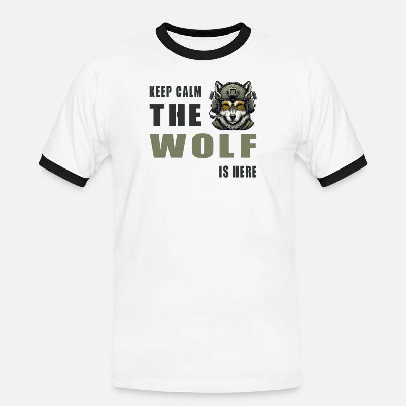 Keep Calm Wolf Is Here - Men's Ringer Shirt - white/black