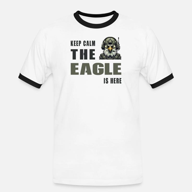 Keep Calm – The Eagle Is Here - Männer Kontrast-T-Shirt - Weiß/Schwarz