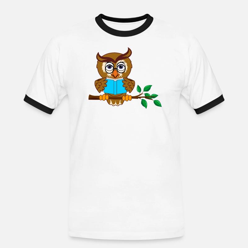 Ast Eule mit blauem Buch - Männer Kontrast-T-Shirt - Weiß/Schwarz