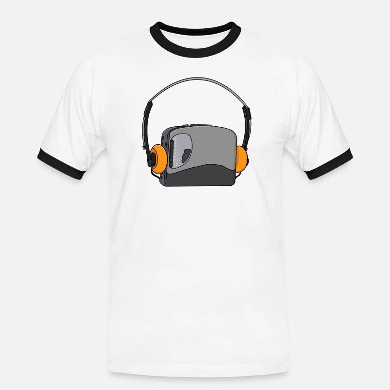 Cool Portable Cassette Audio Player - Men's Ringer Shirt - white/black