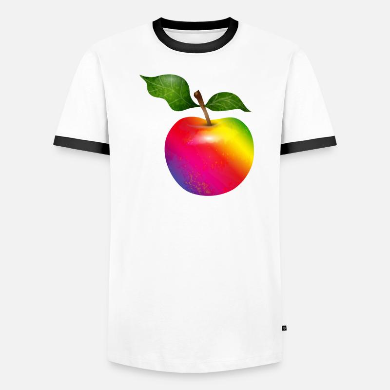Bunter Regenbogen-Apfel mit Blättern Illustration - Männer Kontrast-T-Shirt - Weiß/Schwarz