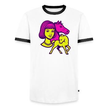 Fille Cheval Pop Art - T-shirt contrasté Homme - blanc/noir - Devant - AI Model Female 172 light (172cm) & AI Model Male 178 dark (178cm)