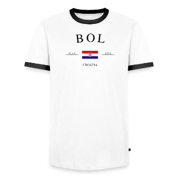 Bol Croatia – Holiday Souvenir & Gift - Men's Ringer Shirt - white/black - Front - AI Model Female 172 light (172cm) & AI Model Male 178 dark (178cm)