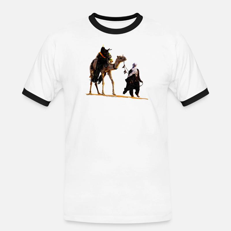 Beduin mit Kamel - Männer Kontrast-T-Shirt - Weiß/Schwarz