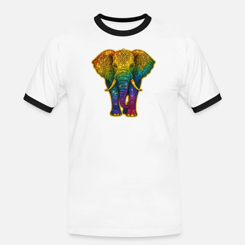 Rainbow elephant with gold pattern - Men's Ringer Shirt - white/black