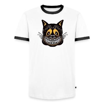 Dunkle Grinsekatze - Männer Kontrast-T-Shirt - Weiß/Schwarz - Vorne - AI Model Female 172 light (172cm) & AI Model Male 178 dark (178cm)