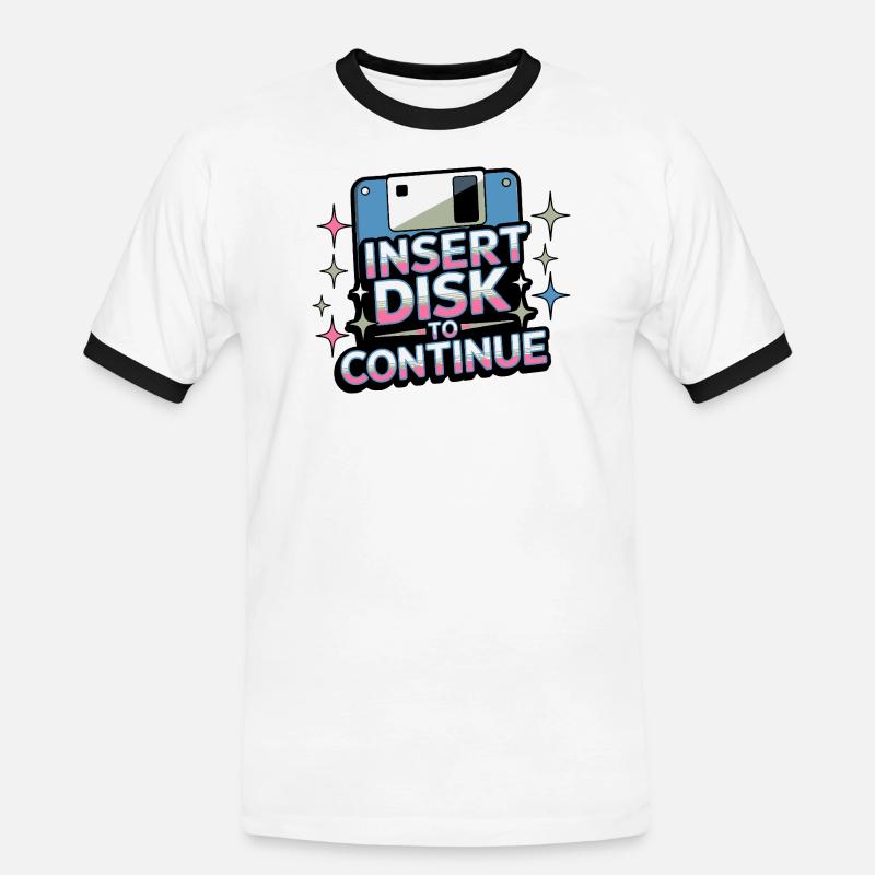 Y2K Retro – Insert Disk to Continue - Männer Kontrast-T-Shirt - Weiß/Schwarz