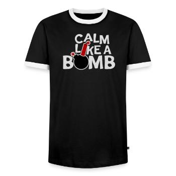 Calme comme une bombe Paradoxe Ironie Humour Blague explosive - T-shirt contrasté Homme - noir/blanc - Devant - AI Model Female 172 light (172cm) & AI Model Male 178 light (178cm)