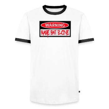 Warning Rage Bait Caution Zone Sign Fun Warning - Men's Ringer Shirt - white/black - Front - AI Model Female 172 light (172cm) & AI Model Male 178 dark (178cm)