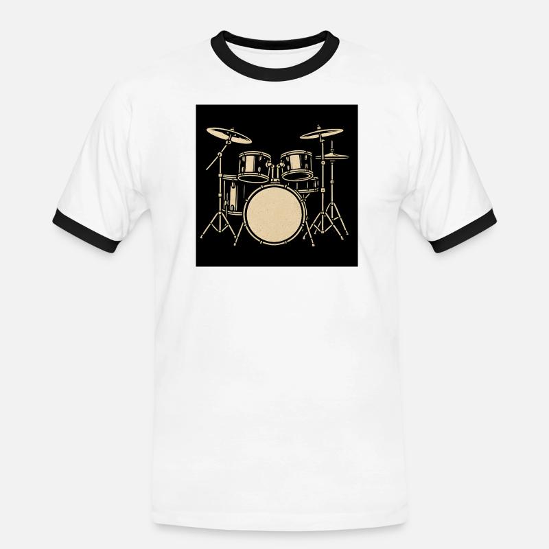 Schwarzsilbernes Drumset Illustration - Männer Kontrast-T-Shirt - Weiß/Schwarz