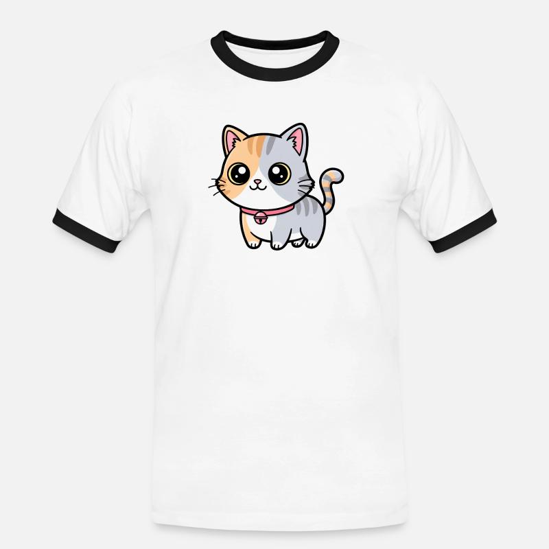 Calico Kitten Collar Charm - Men's Ringer Shirt - white/black