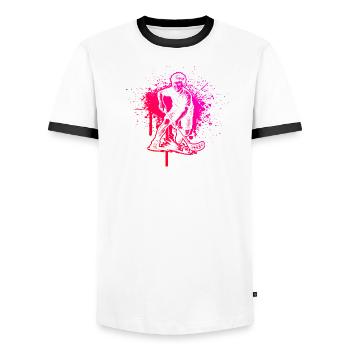 Direkte Floorball Aussage - Männer Kontrast-T-Shirt - Weiß/Schwarz - Vorne - AI Model Female 172 light (172cm) & AI Model Male 178 dark (178cm)