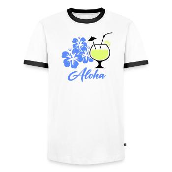 Boisson tropicale d’hibiscus à l’aloha - T-shirt contrasté Homme - blanc/noir - Devant - AI Model Female 172 light (172cm) & AI Model Male 178 dark (178cm)