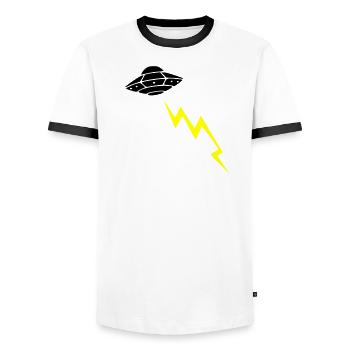 UFO Invasion Lightning Attack Alien Vector - Men's Ringer Shirt - white/black - Front - AI Model Female 172 light (172cm) & AI Model Male 178 dark (178cm)