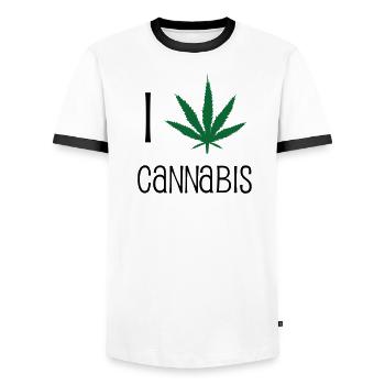 J'aime le cannabis - T-shirt contrasté Homme - blanc/noir - Devant - AI Model Female 172 light (172cm) & AI Model Male 178 dark (178cm)