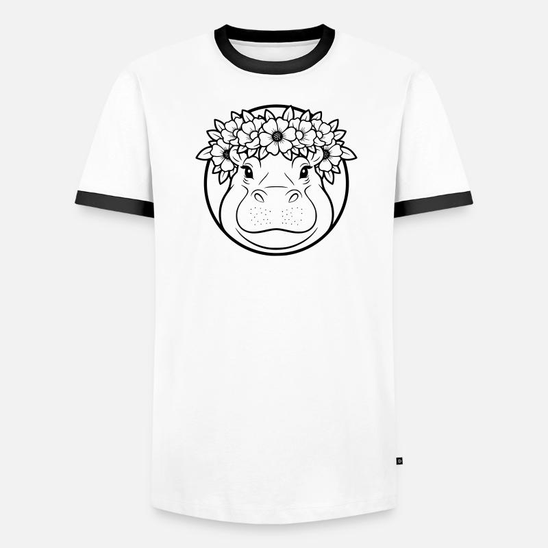 Nilpferd Blumenkranz Boho Outline Vektor - Männer Kontrast-T-Shirt - Weiß/Schwarz