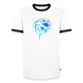 Purist snowboard theme for women - Men's Ringer Shirt - white/black - Front - AI Model Female 172 light (172cm) & AI Model Male 178 dark (178cm)