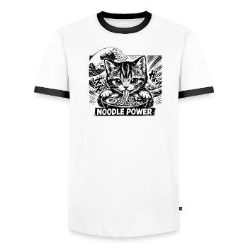 cat ramen - Men's Ringer Shirt - white/black - Front - AI Model Female 172 light (172cm) & AI Model Male 178 dark (178cm)