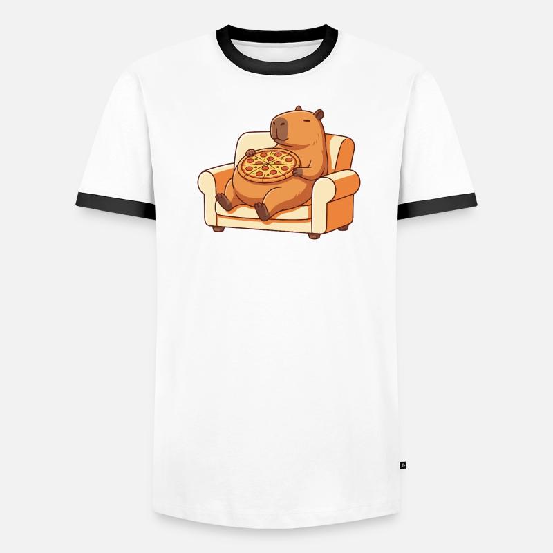 Pizza Capybara auf dem Sofa - Männer Kontrast-T-Shirt - Weiß/Schwarz