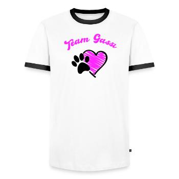 Team Gassi Hund Herz Liebe - Männer Kontrast-T-Shirt - Weiß/Schwarz - Vorne - AI Model Female 172 light (172cm) & AI Model Male 178 dark (178cm)