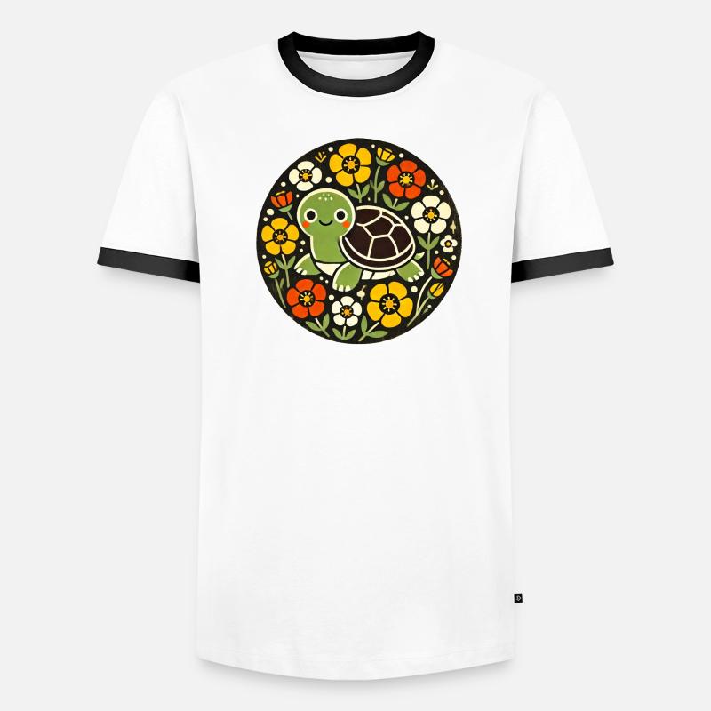 Tiny Turtle Amid Floral Circle - Men's Ringer Shirt - white/black