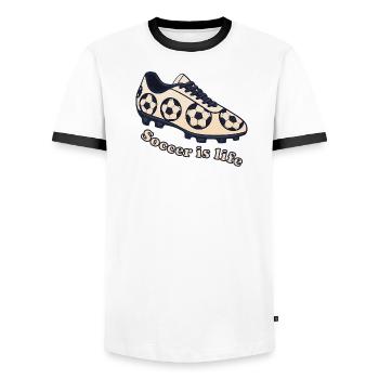 Soccer – Soccer is Life Design - Men's Ringer Shirt - white/black - Front - AI Model Female 172 light (172cm) & AI Model Male 178 dark (178cm)
