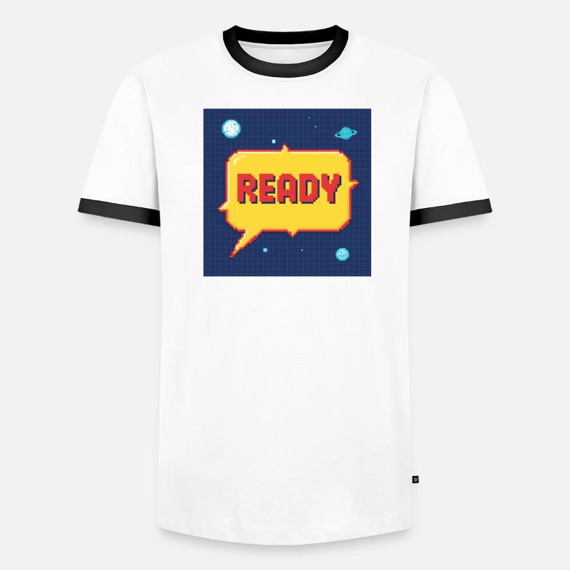 Ready Pixel Speech Bubble in Space - Men's Ringer Shirt - white/black