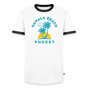 Kamala Beach Phuket Sonnenuntergangspalme - Männer Kontrast-T-Shirt - Weiß/Schwarz - Vorne - AI Model Female 172 light (172cm) & AI Model Male 178 dark (178cm)