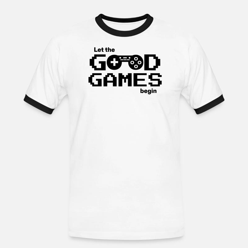 Let the good games begin – Pixel-Controller - Männer Kontrast-T-Shirt - Weiß/Schwarz