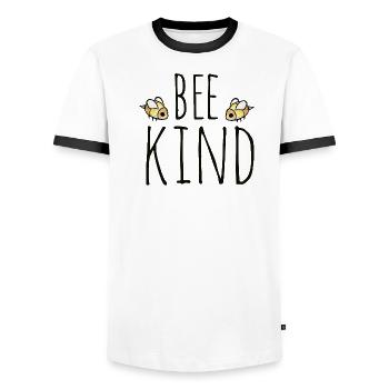 Bee Kind Typography - Men's Ringer Shirt - white/black - Front - AI Model Female 172 light (172cm) & AI Model Male 178 dark (178cm)