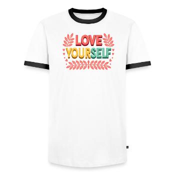 Love yourself - Men's Ringer Shirt - white/black - Front - AI Model Female 172 light (172cm) & AI Model Male 178 dark (178cm)