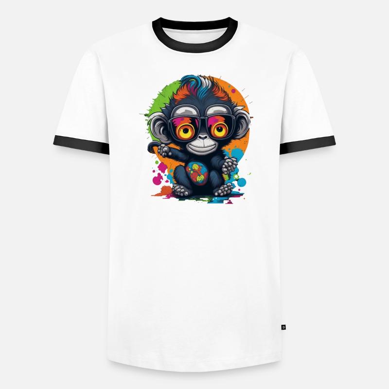 Neon Spectacled Monkey Splash - Monkey - Monkey - Men's Ringer Shirt - white/black