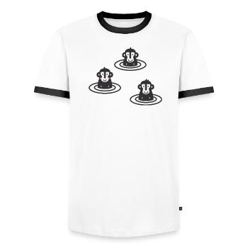 Trois singes des neiges japonais en onsen, noir - T-shirt contrasté Homme - blanc/noir - Devant - AI Model Female 172 light (172cm) & AI Model Male 178 dark (178cm)