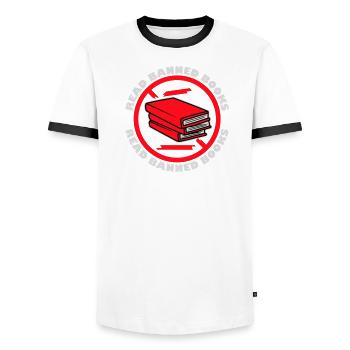Lire des livres interdits Verbotene Bücher Lesen Freiheit - T-shirt contrasté Homme - blanc/noir - Devant - AI Model Female 172 light (172cm) & AI Model Male 178 dark (178cm)