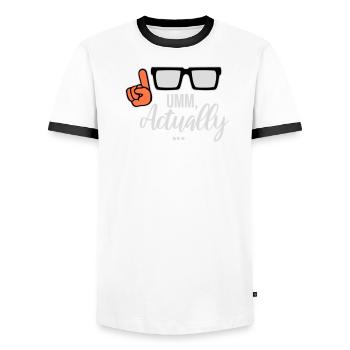 Um Actually Lustig Nerd Klugscheißer Spruch Logo - Männer Kontrast-T-Shirt - Weiß/Schwarz - Vorne - AI Model Female 172 light (172cm) & AI Model Male 178 dark (178cm)