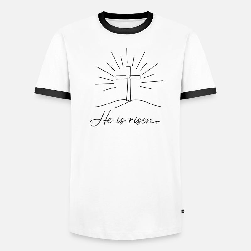 Crucifix He is Risen Easter Jesus - Men's Ringer Shirt - white/black