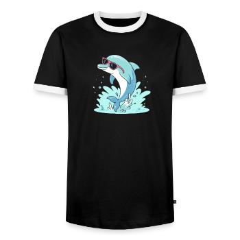 Delfin-Sommer-Pinkbrille - Männer Kontrast-T-Shirt - Schwarz/Weiß - Vorne - AI Model Female 172 light (172cm) & AI Model Male 178 light (178cm)