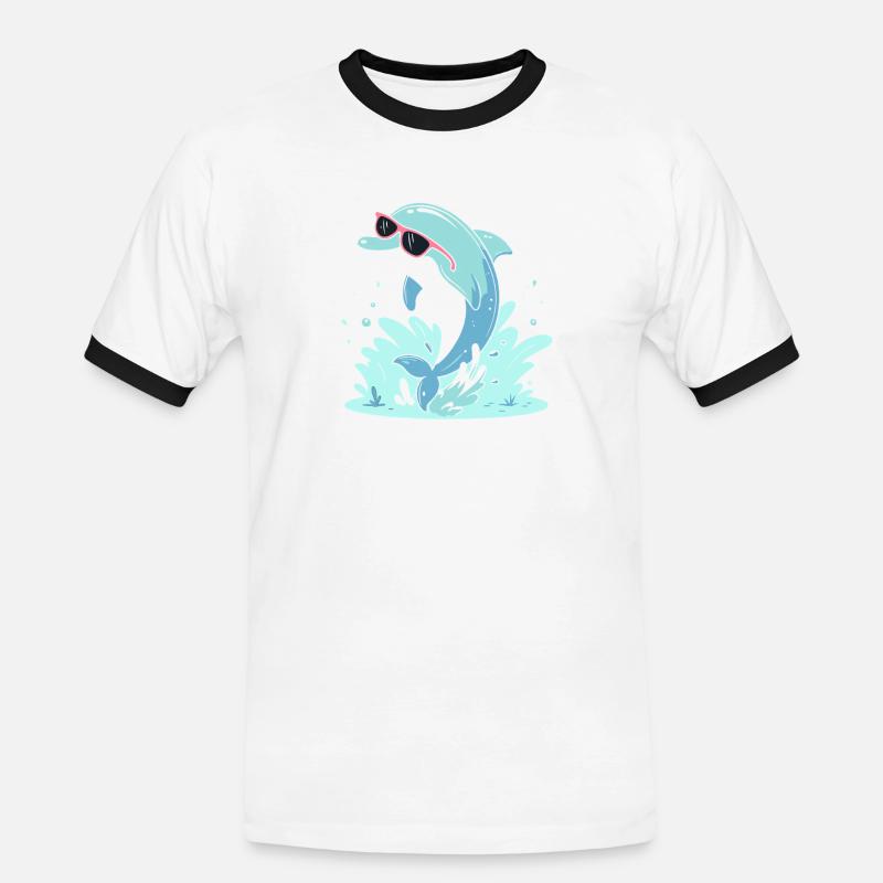 Delfin-Sommer-Pinkbrille - Männer Kontrast-T-Shirt - Weiß/Schwarz